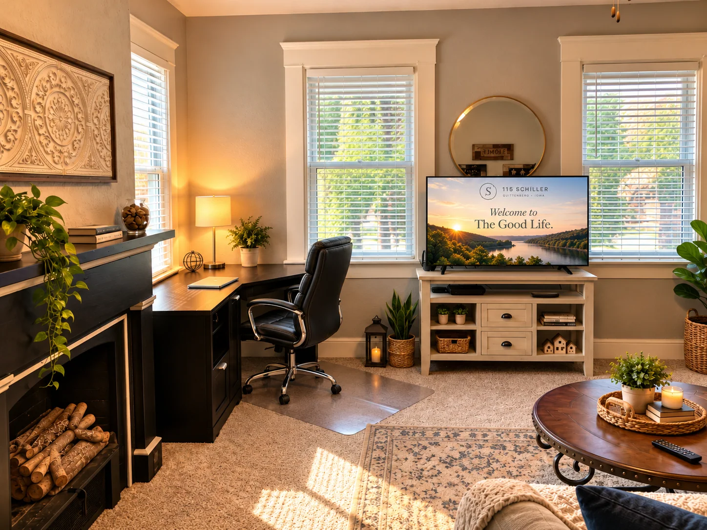 The Good Life lounge and workspace with black executive chair