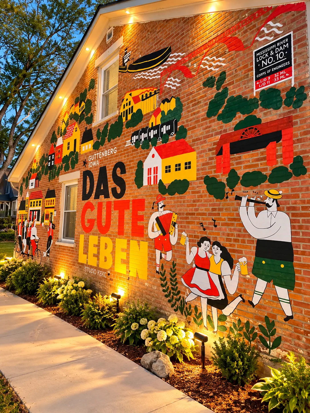 Guttenberg mural, digitally composed evening scene