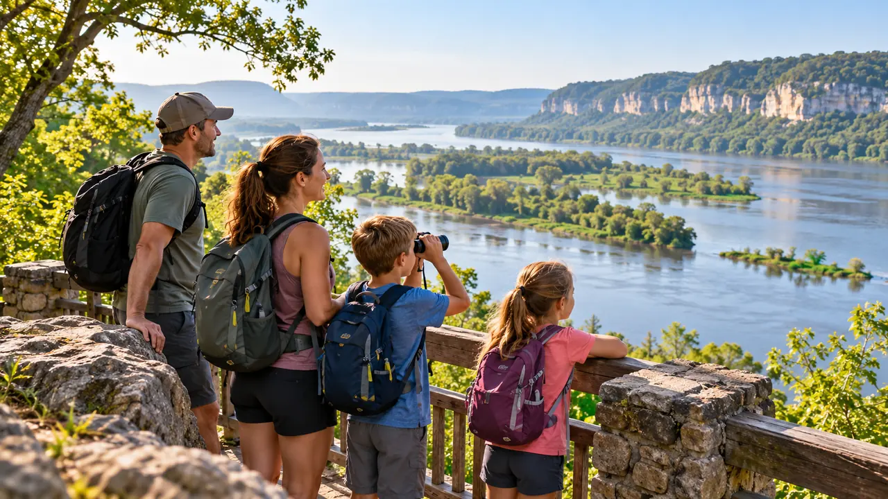 Concept image of a family observing the Upper Mississippi valley from a scenic overlook