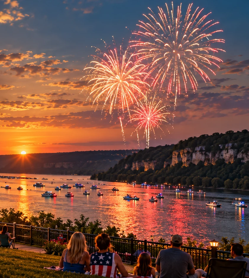 Concept image of summer fireworks over the Mississippi